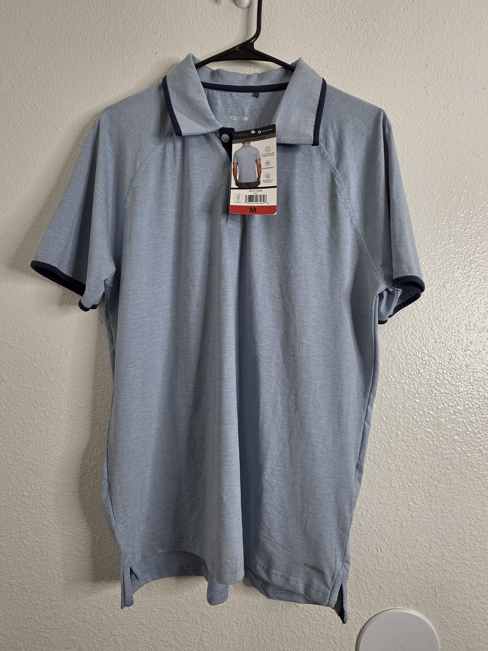 Motion Mens Performance Golf Polo Shirt M Medium NWT Light Blue Heathered
